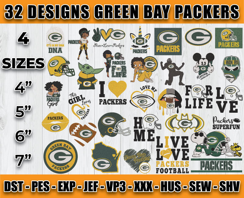 Green Bay Packers Football Logo Embroidery Bundle, Bundle NFL Logo Embroidery