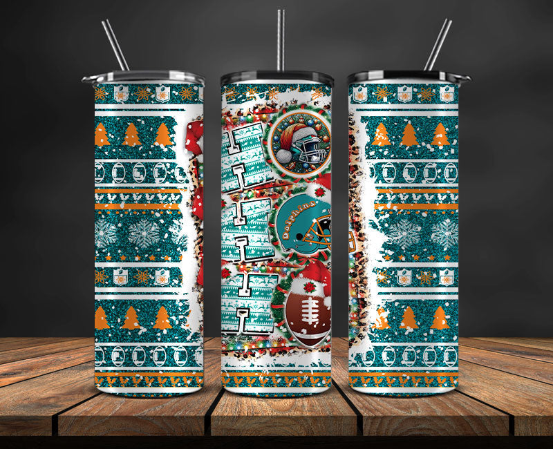 Miami Dolphins Christmas Ho Ho Ho Tumbler Wrap, NFL Patterns Christmas Png 01