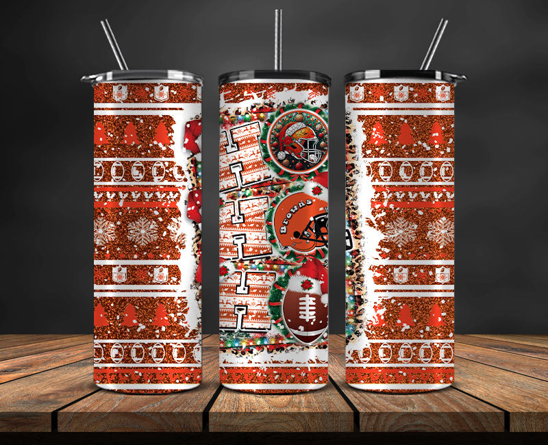 Cleveland Browns Christmas Ho Ho Ho Tumbler Wrap,  NFL Patterns Christmas Png 20