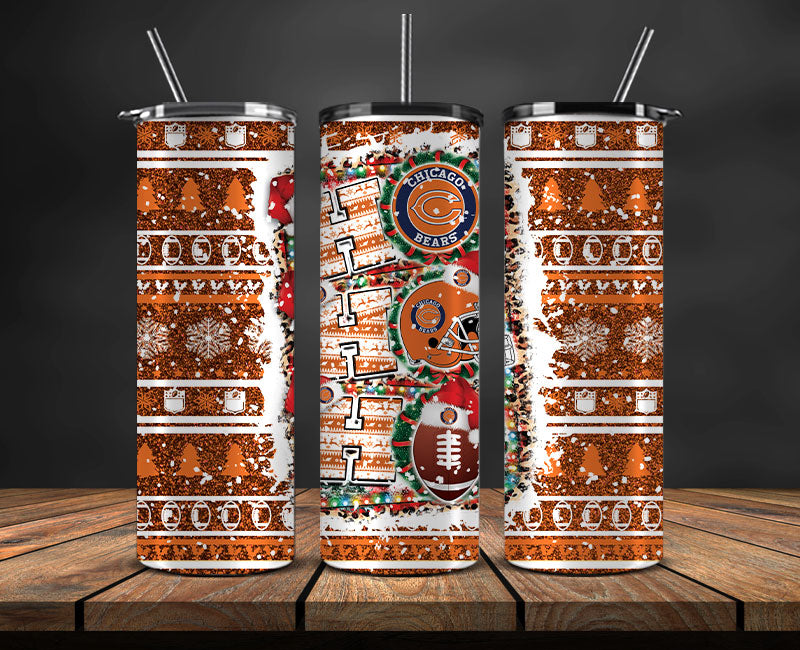 Chicago Bears Christmas Ho Ho Ho Tumbler Wrap,  NFL Patterns Christmas Png 37