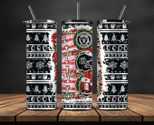 Las Vegas Raiders Christmas Ho Ho Ho Tumbler Wrap,  NFL Patterns Christmas Png 58