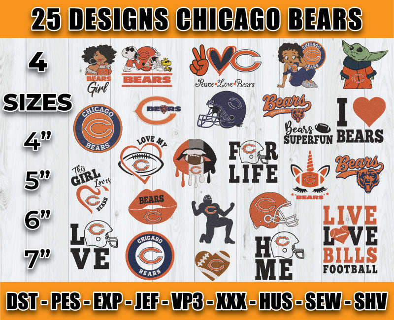 Chicago Bears Football Logo Embroidery Bundle, Bundle NFL Logo Embroidery