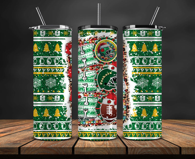 Green Bay Packers Christmas Ho Ho Ho Tumbler Wrap,  NFL Patterns Christmas Png 08